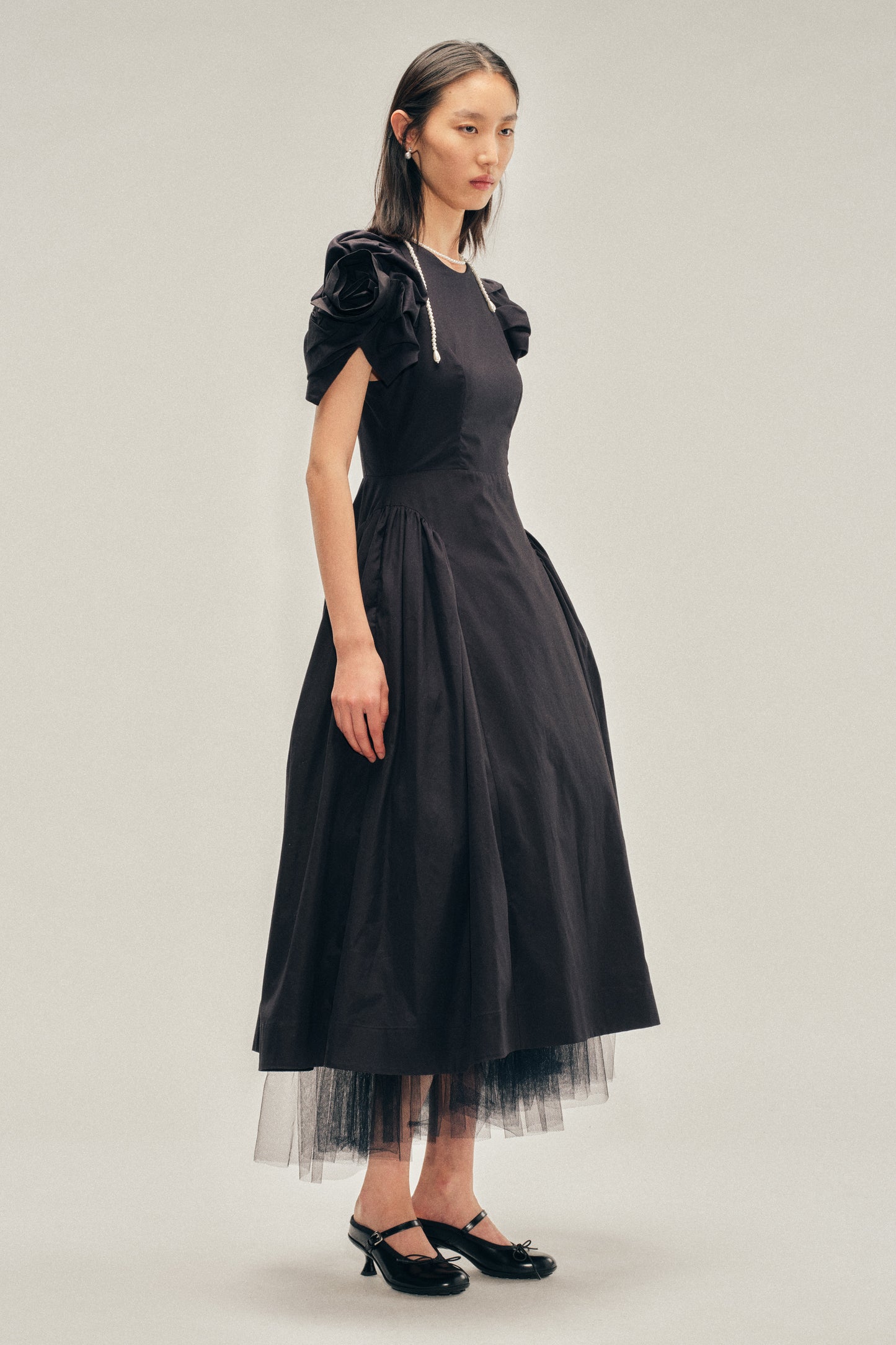 Rose Puff Sleeve Hip Dress