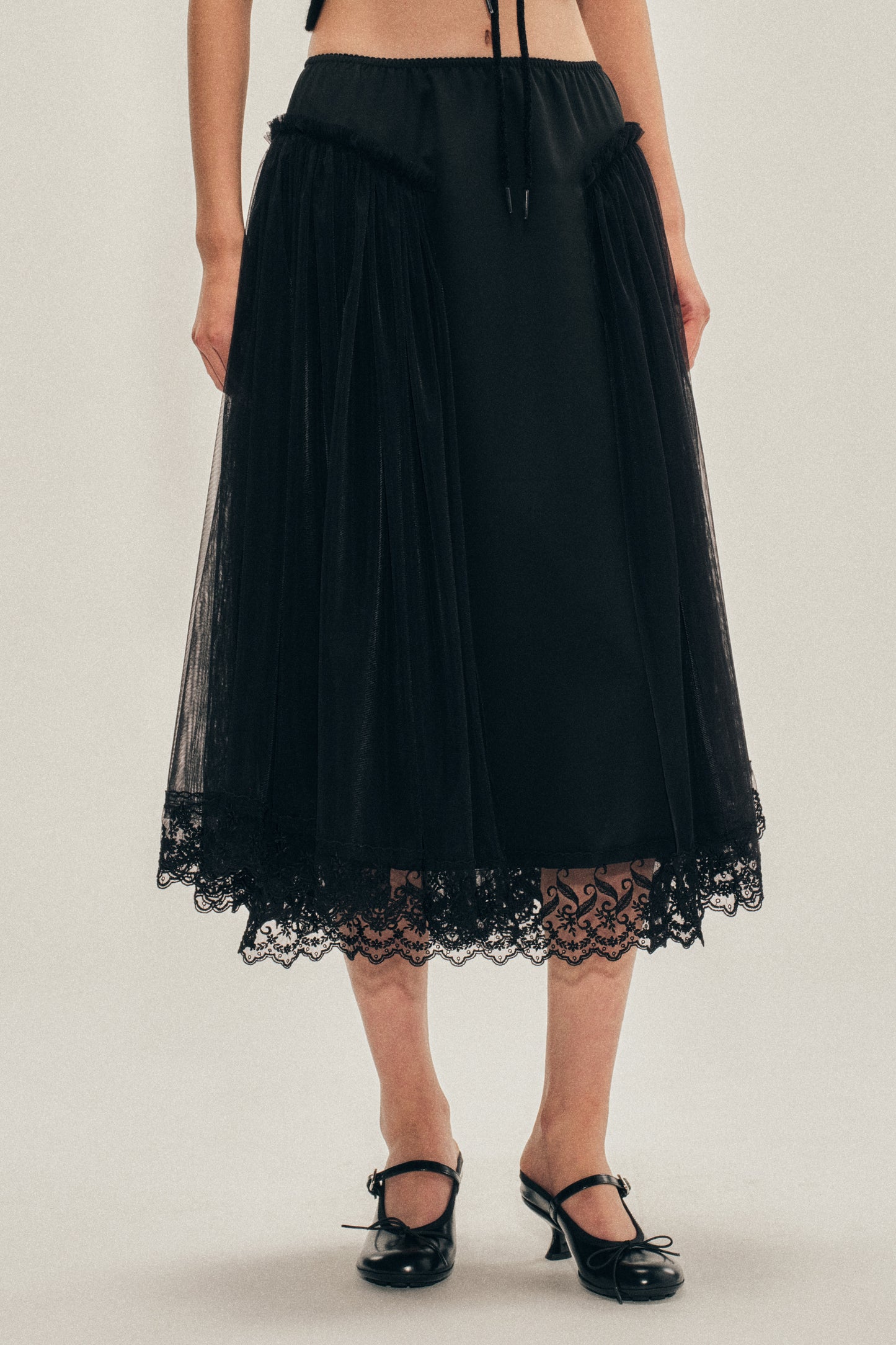 Hip Detail Lace Trim Skirt