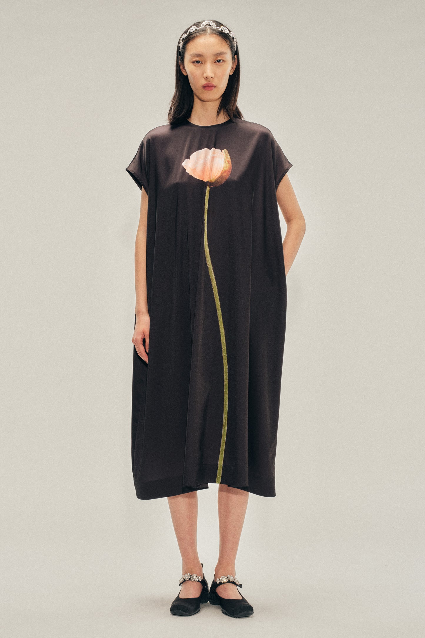 Poppy Motif Smock Dress