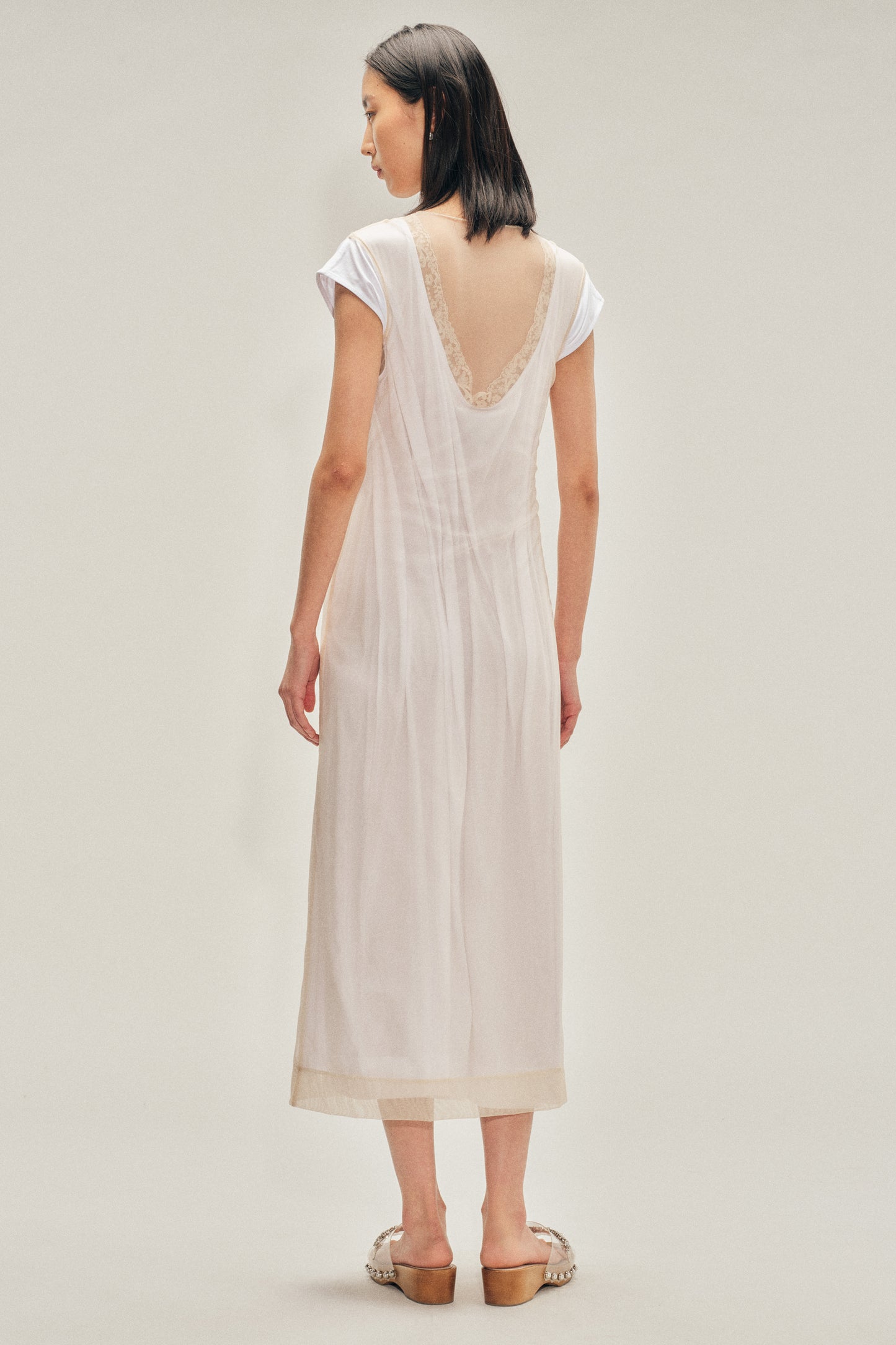 Layered Liquid Cap Sleeve Lace Trim Dress