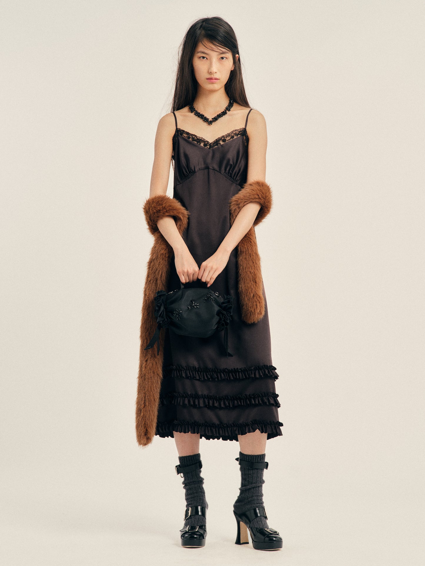 Ruffle Frill Hem Slip Dress