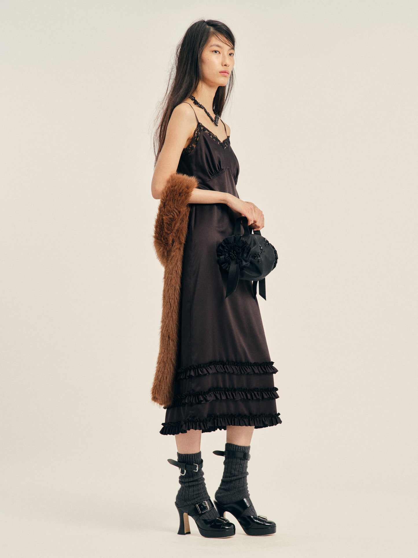 Ruffle Frill Hem Slip Dress