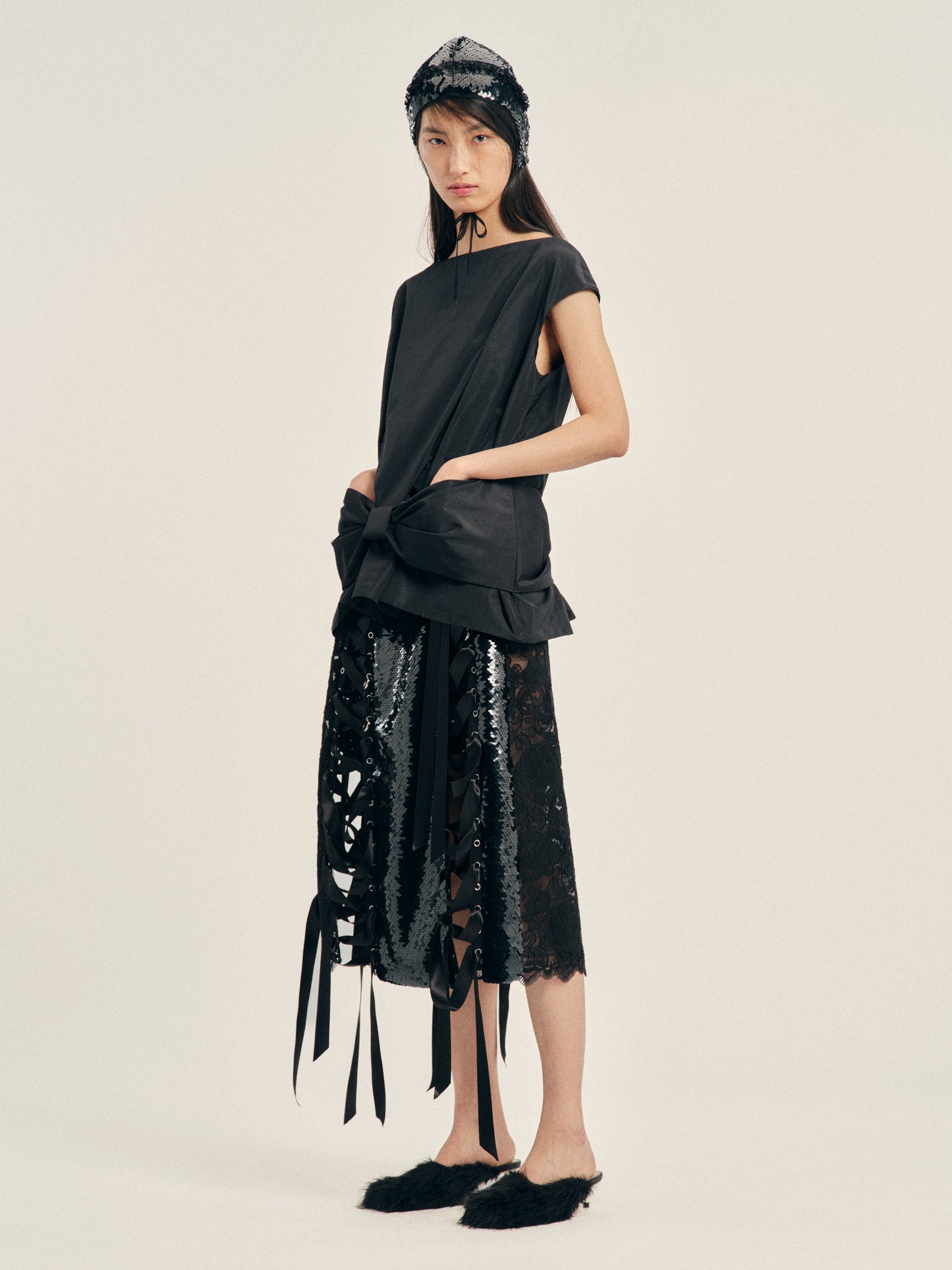 Boxy Peplum Bow Detail Top