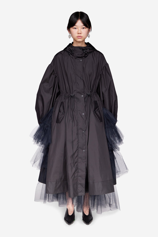 Long Button Placket Trapeze Parka