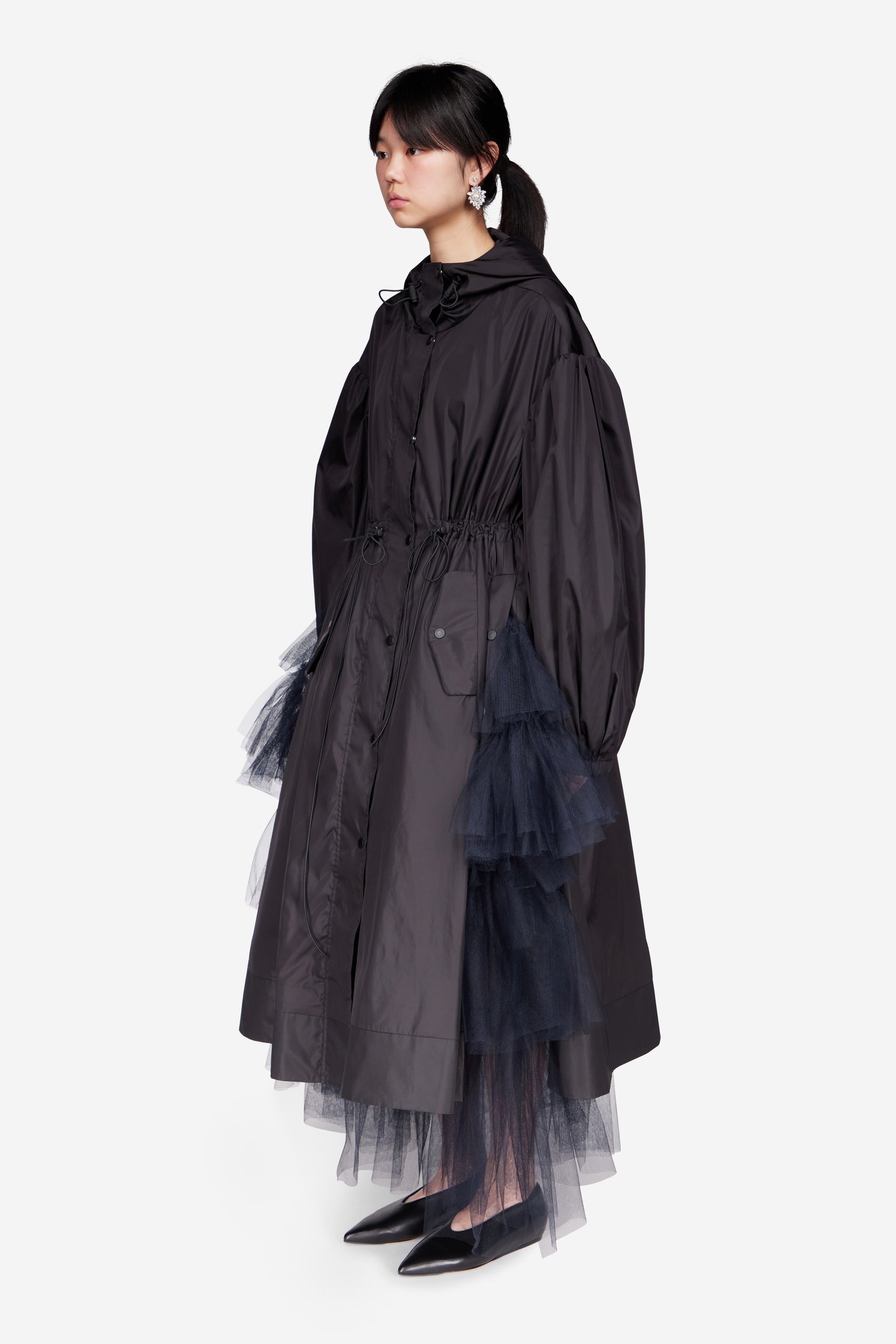 Long Button Placket Trapeze Parka