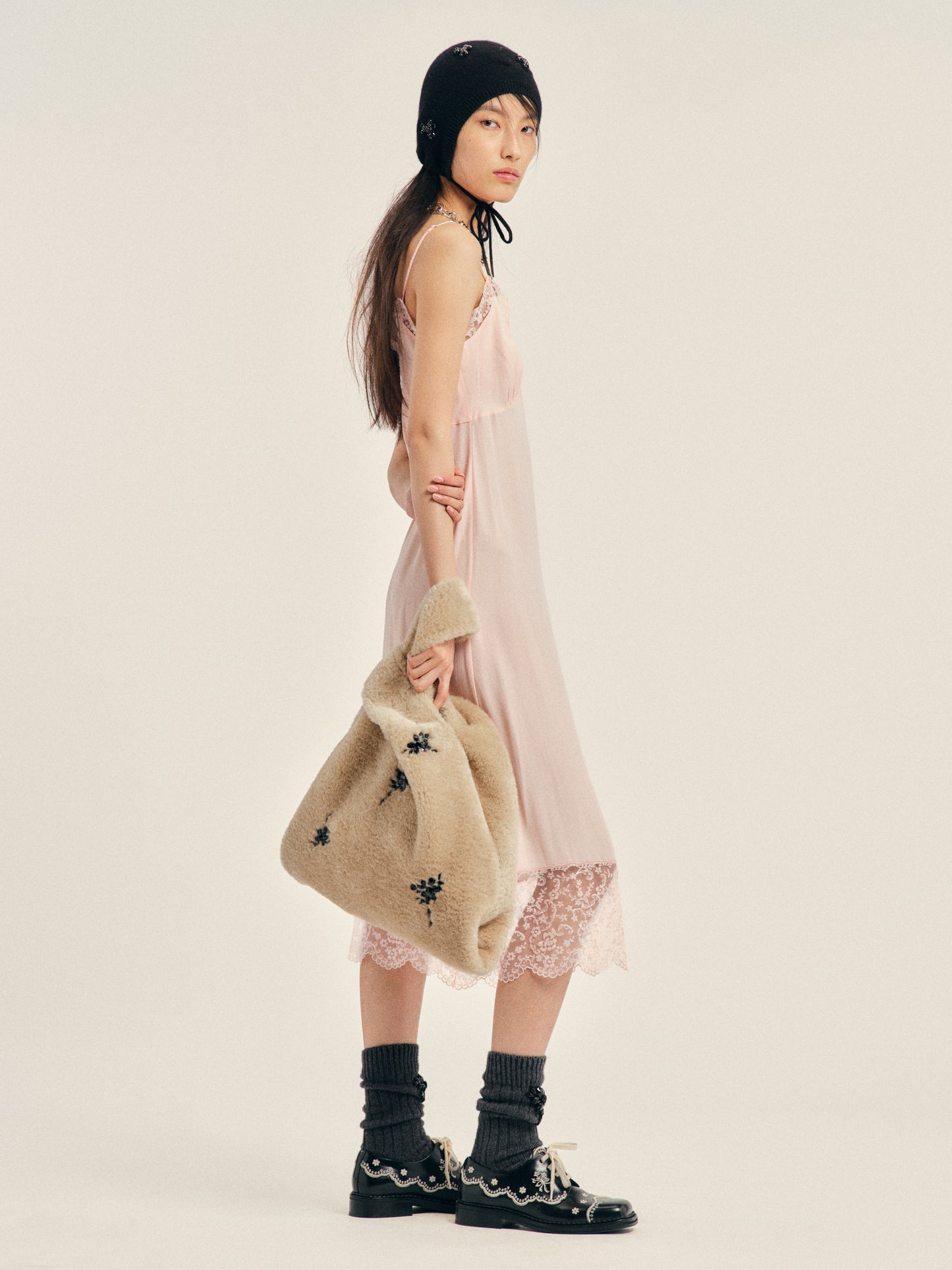 Embellished Faux Fur Shopper Bag