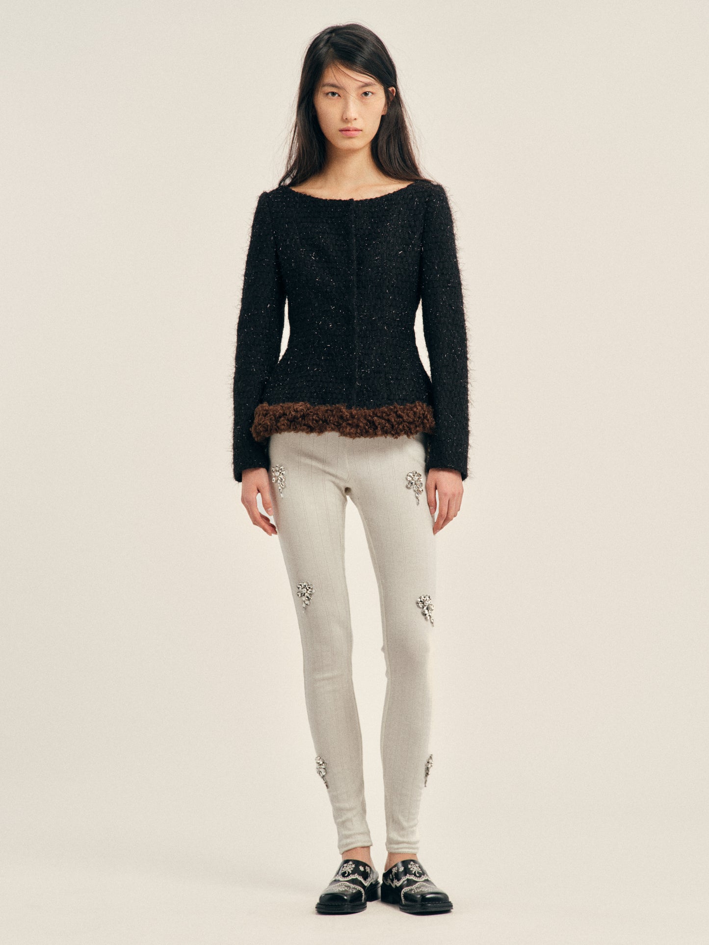 Round Sculpt Faux Fur Detail Bustle Jacket