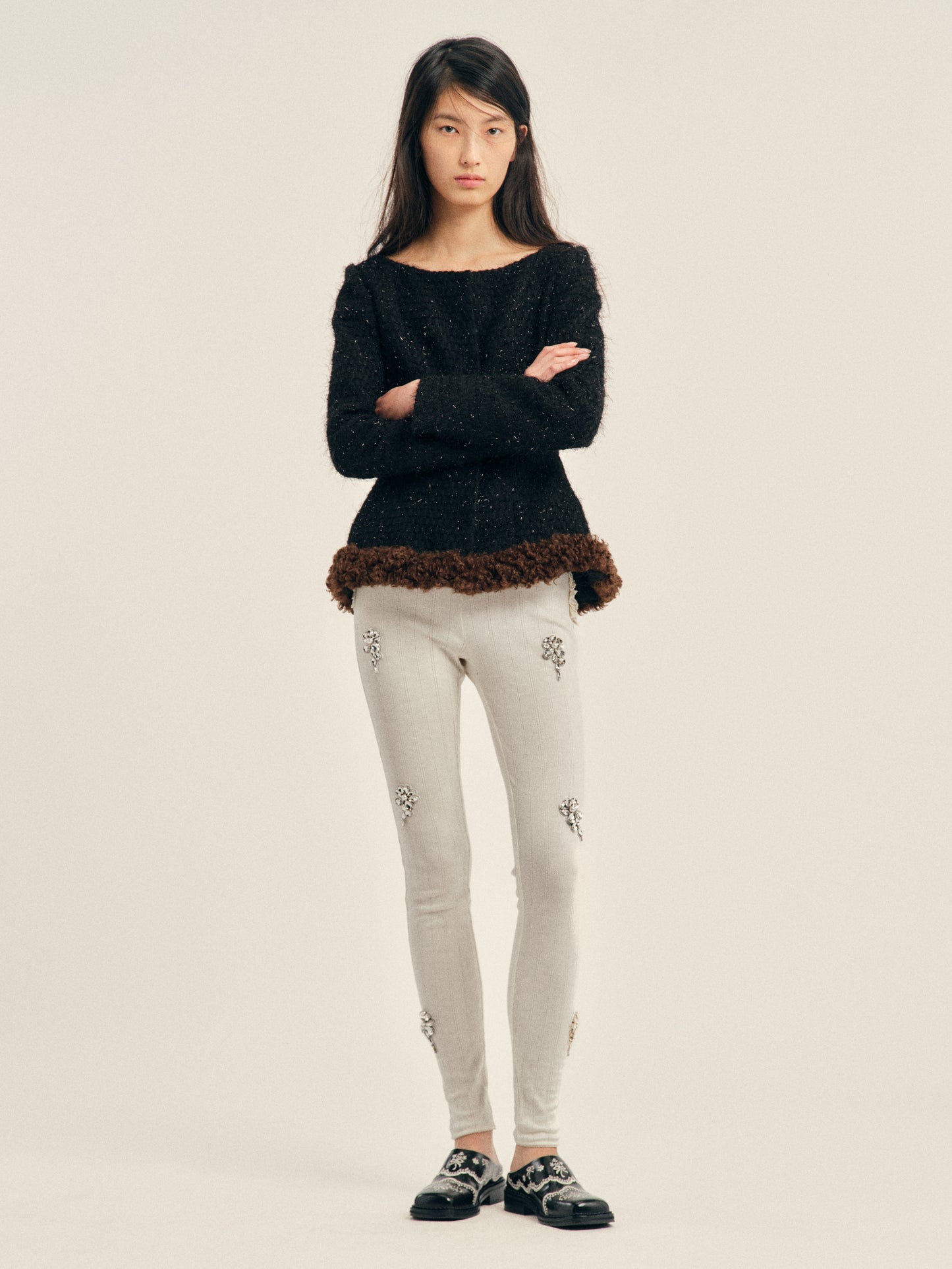 Round Sculpt Faux Fur Detail Bustle Jacket