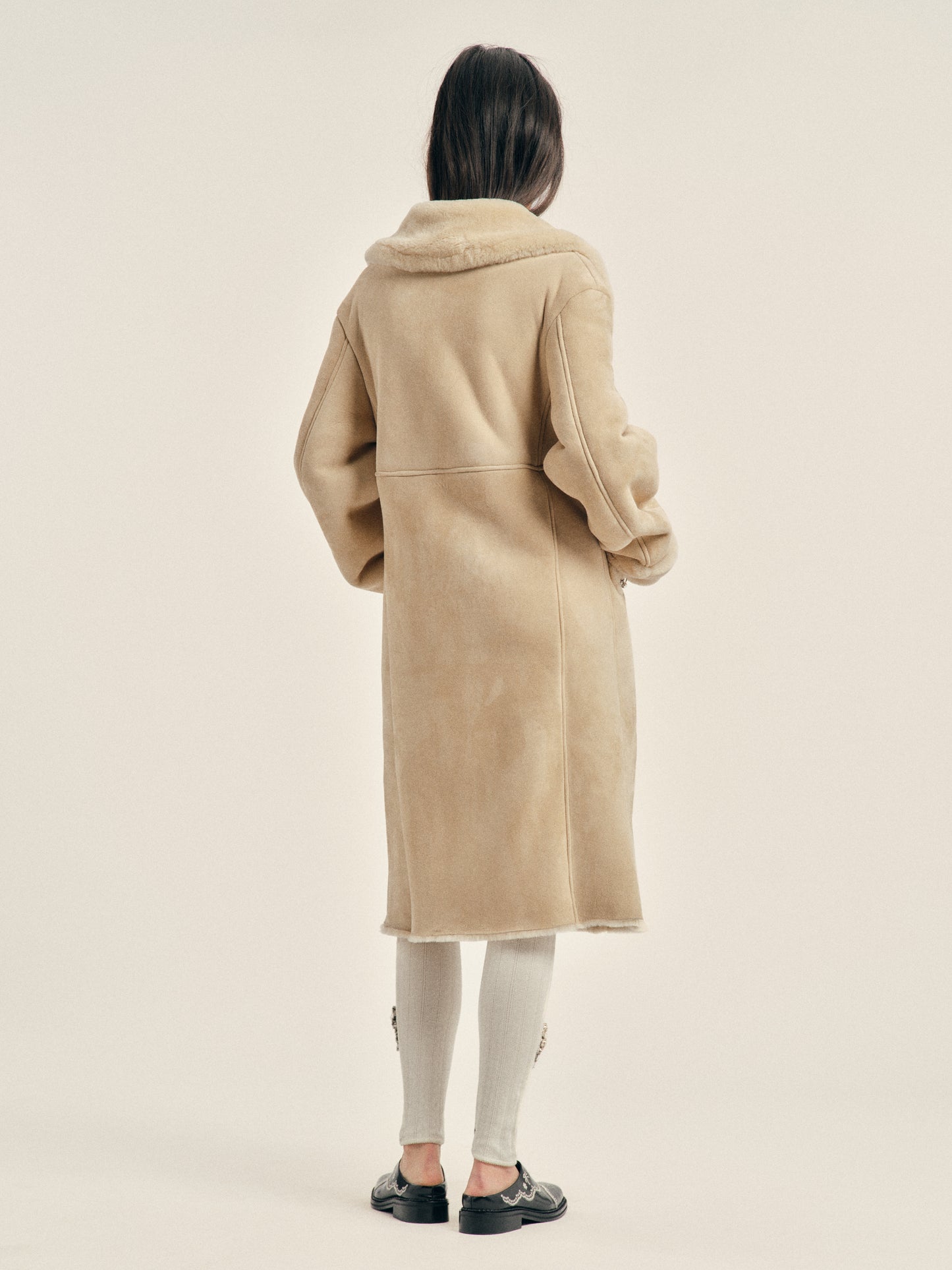 Embellished Double Breasted Sheepskin Slash Coat