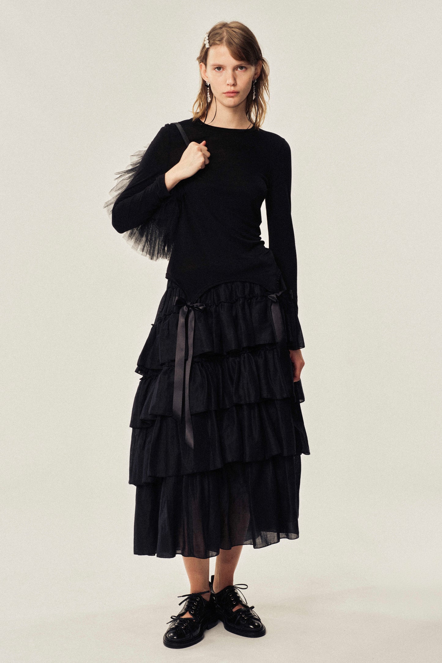 Frilly Tiered Midi Skirt