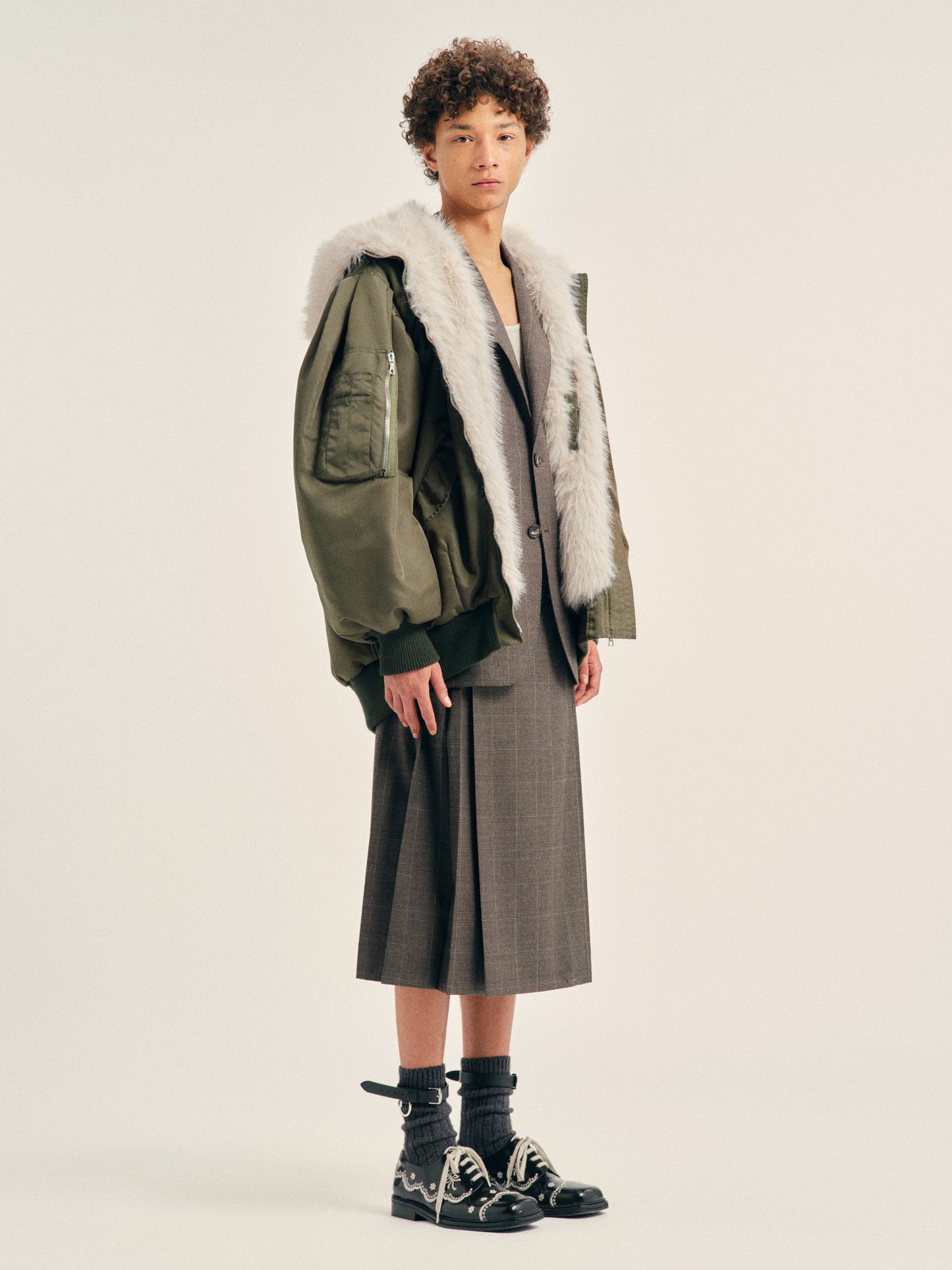 Oversized Split Faux Fur Hood Bomber Jacket