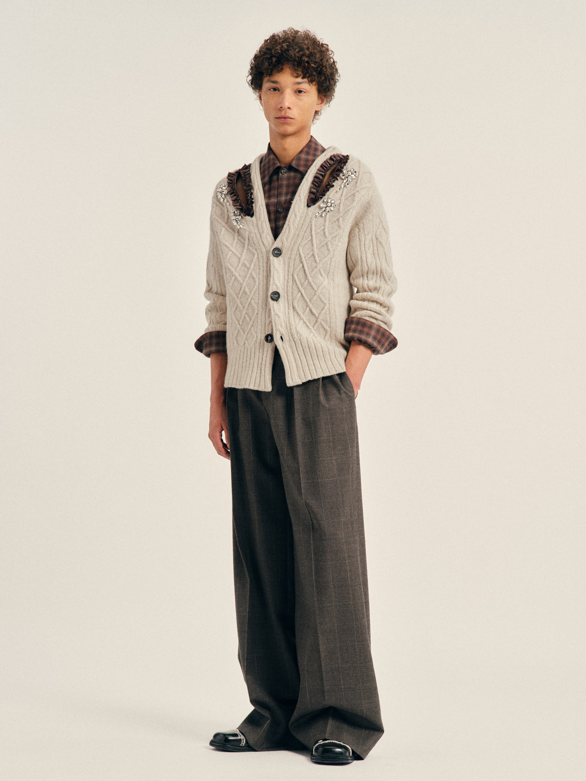 Embellished Cable Knit Slash Cardigan