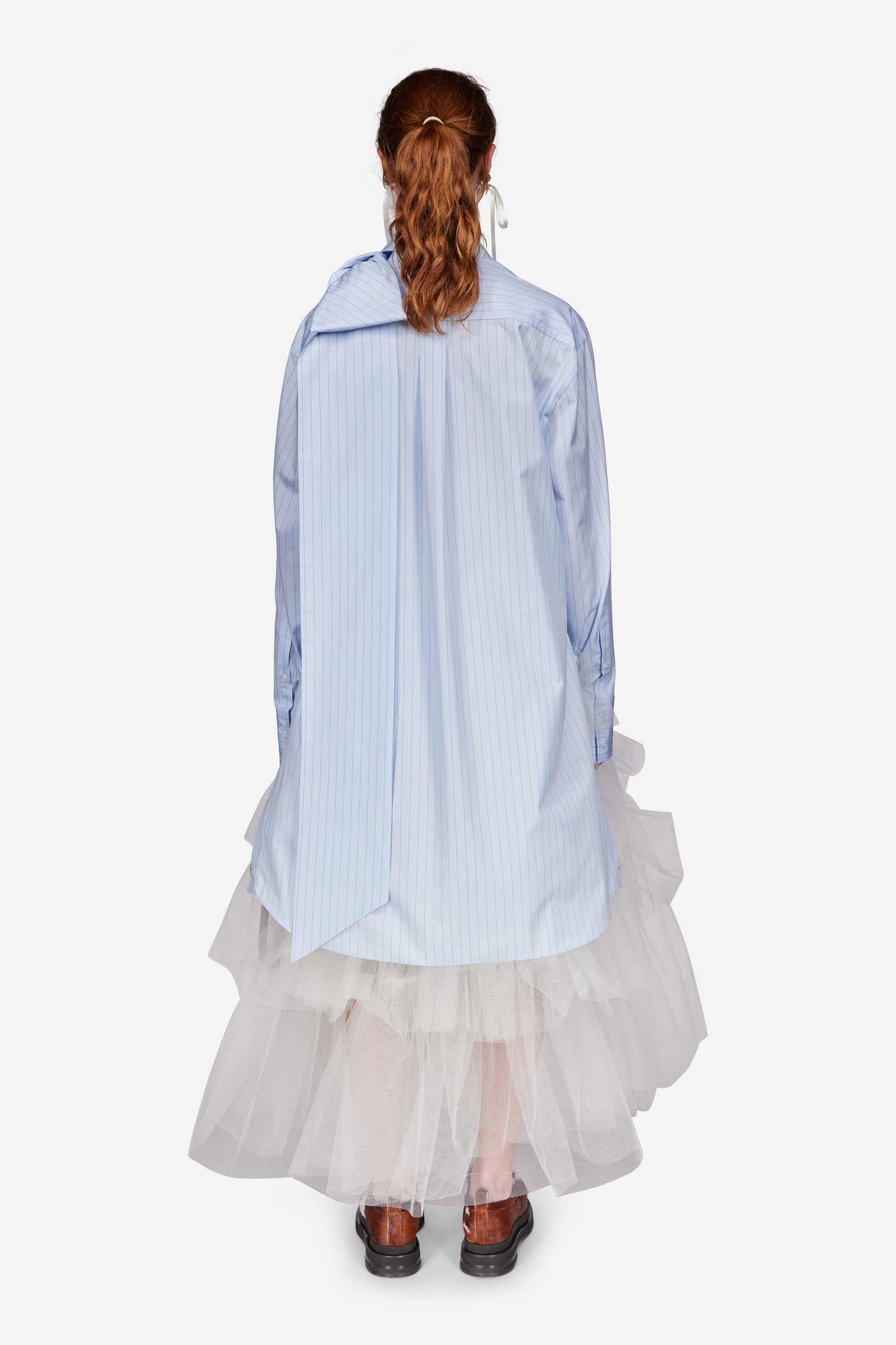 Long Shoulder Bow Masculine Shirt Dress