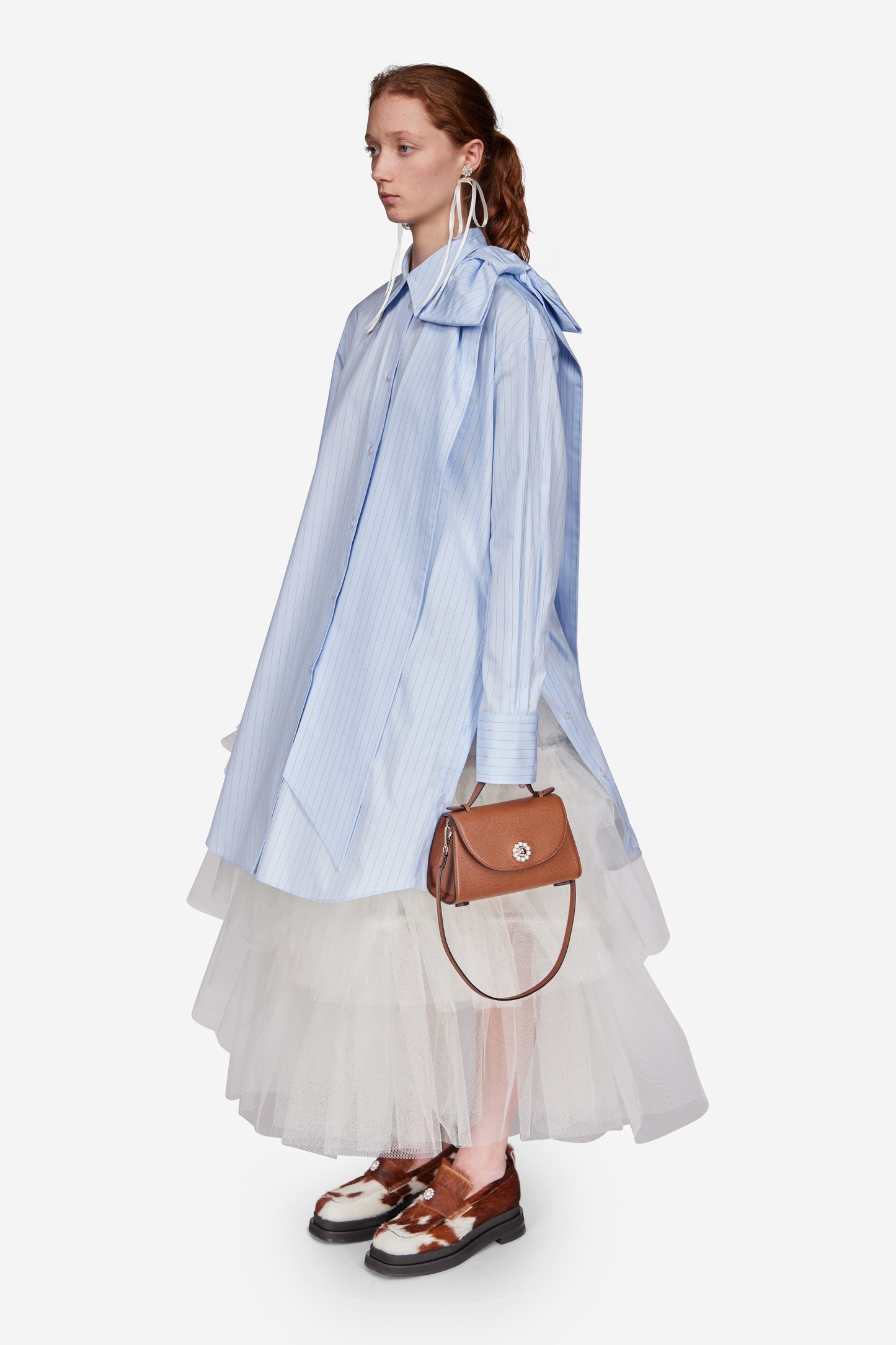 Long Shoulder Bow Masculine Shirt Dress