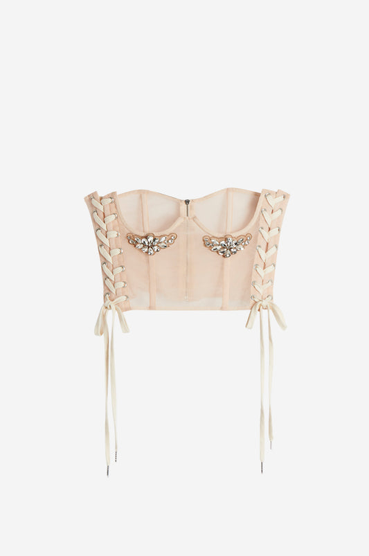 Embellished Short Lace Up Corset