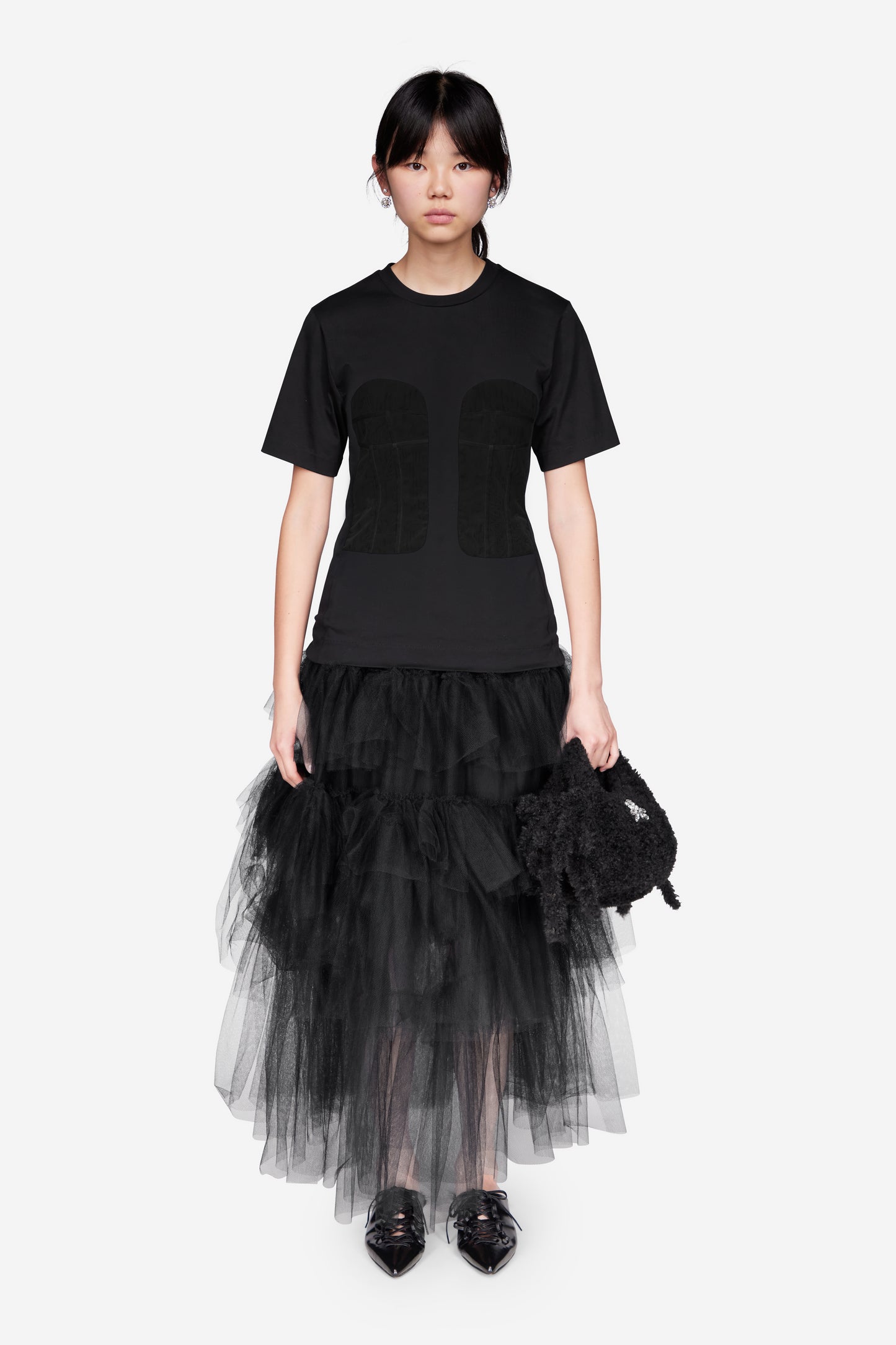 Tulle Paneled Bust T-Shirt