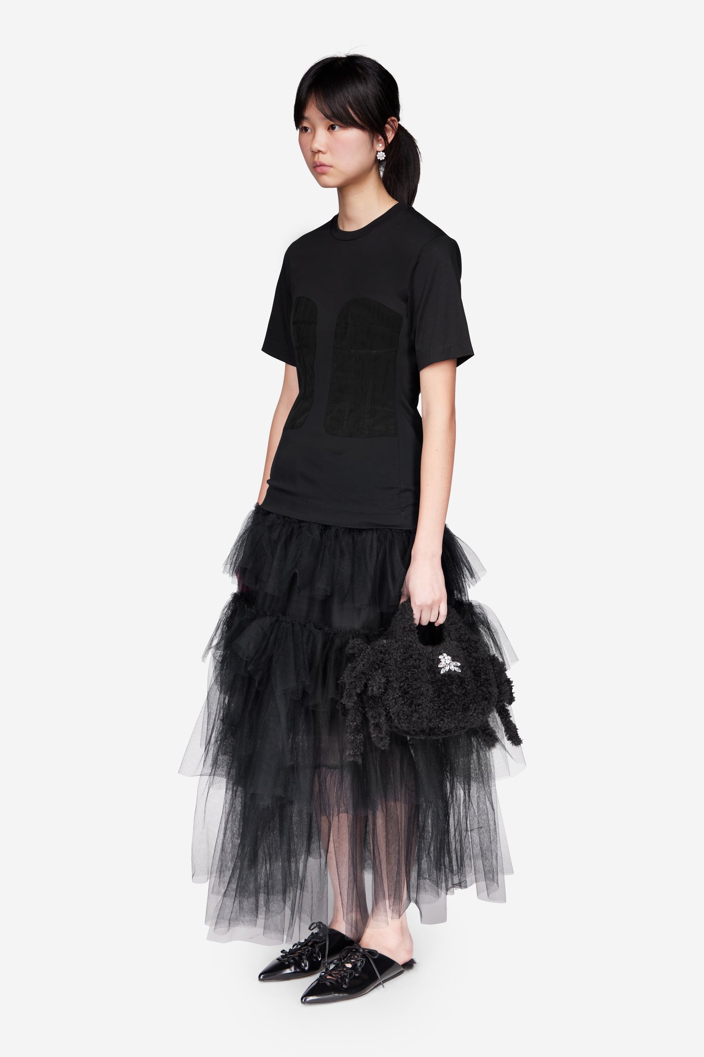 Tulle Paneled Bust T-Shirt