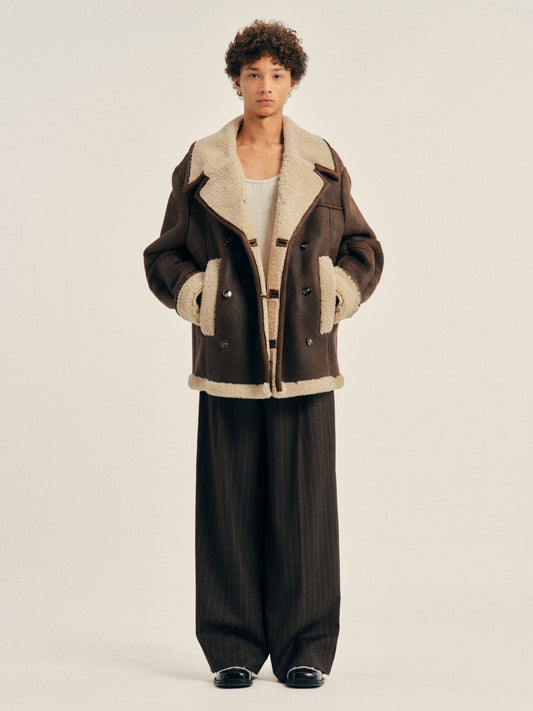 Double Breasted Shearling Aviator Jacket