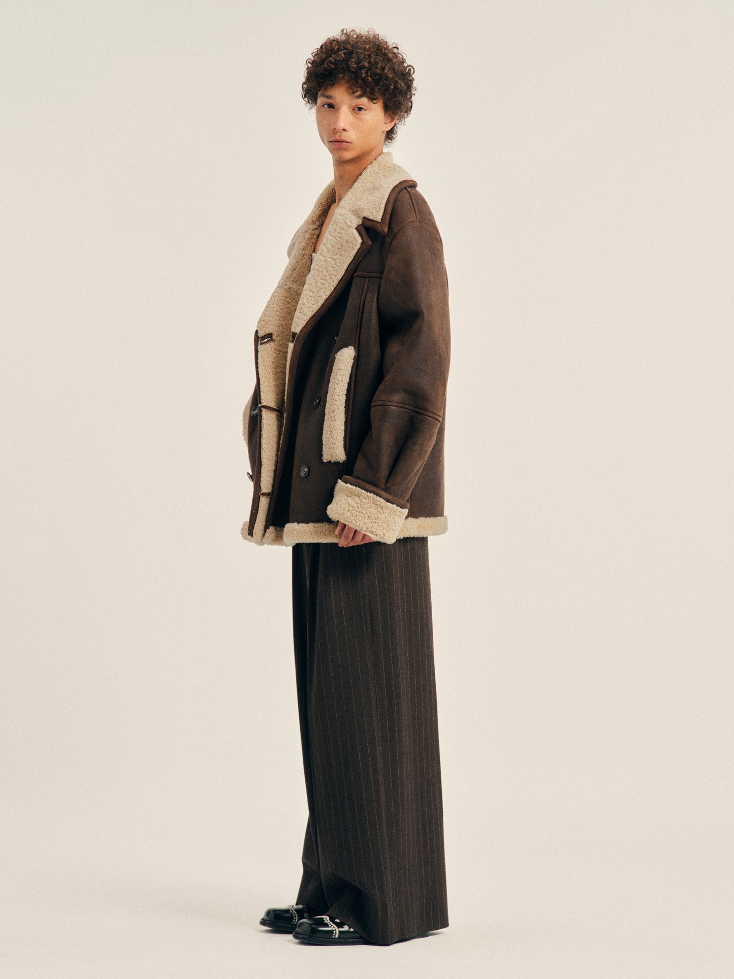 Double Breasted Shearling Aviator Jacket