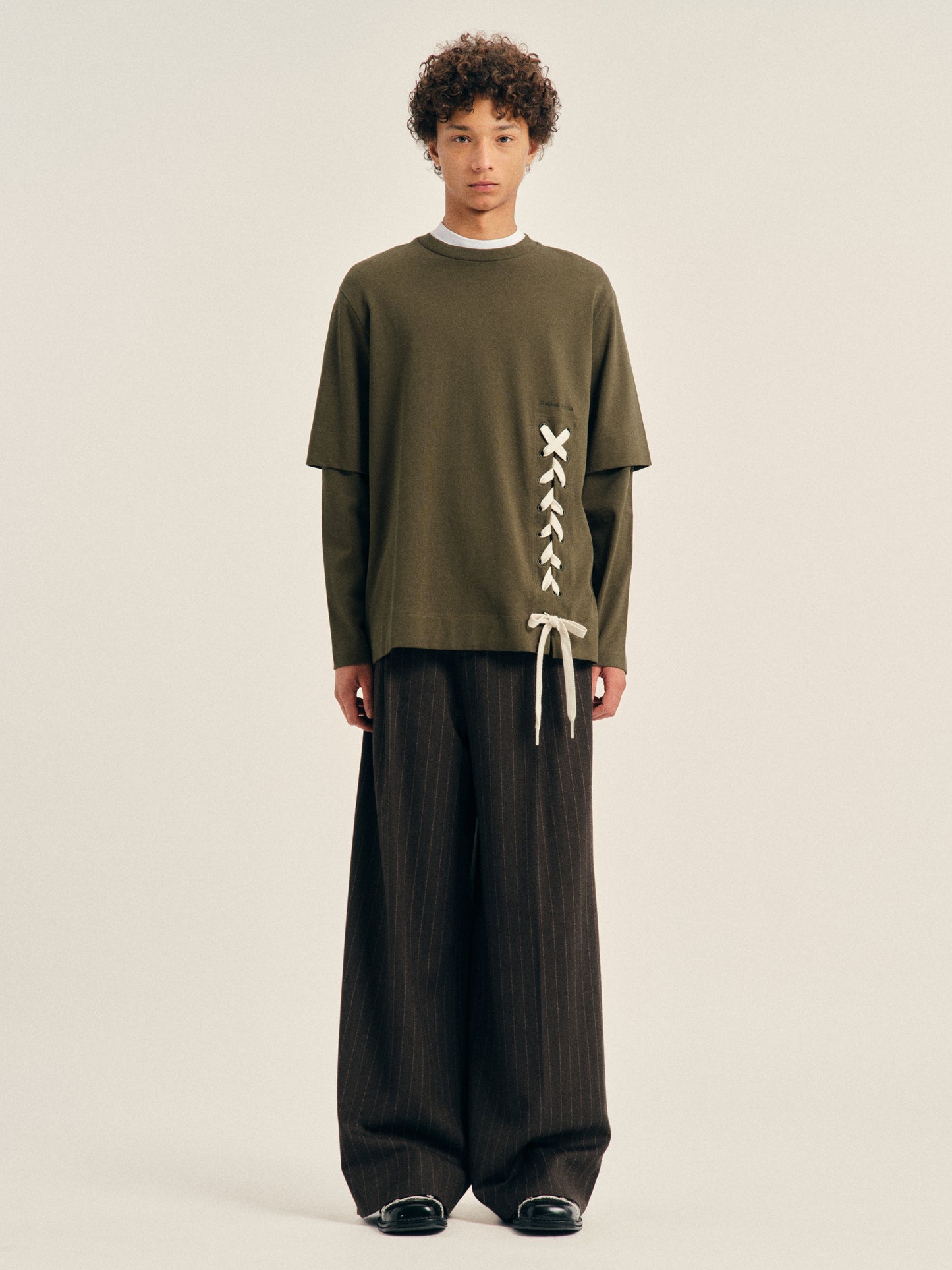 Lace Up Hem Layered Long Sleeve T-Shirt