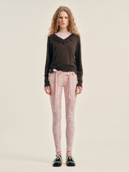 Turbo Embellished Merino Silk Double V-Neck Jumper
