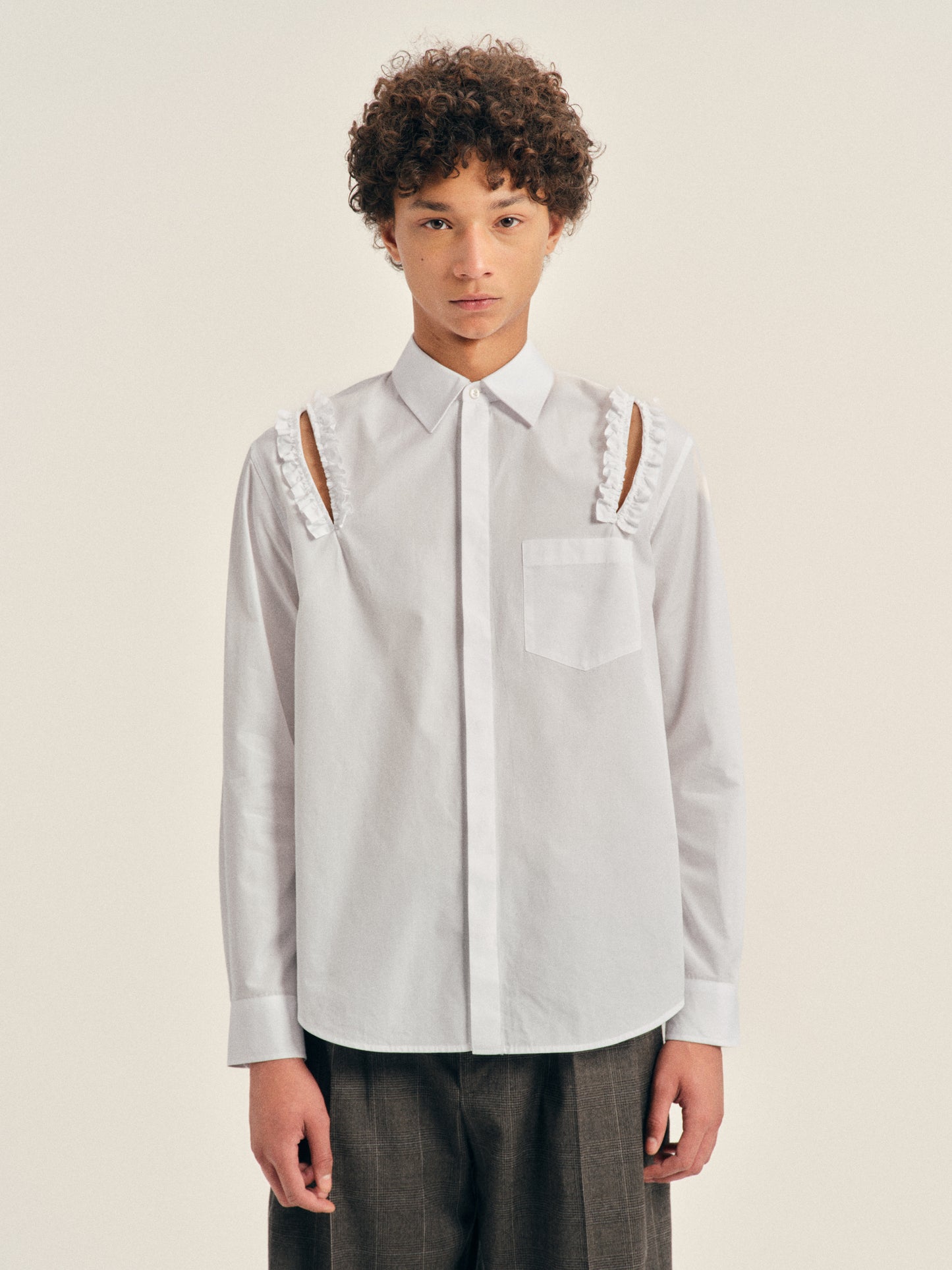 Ruffle Slash Classic Concealed Button Shirt