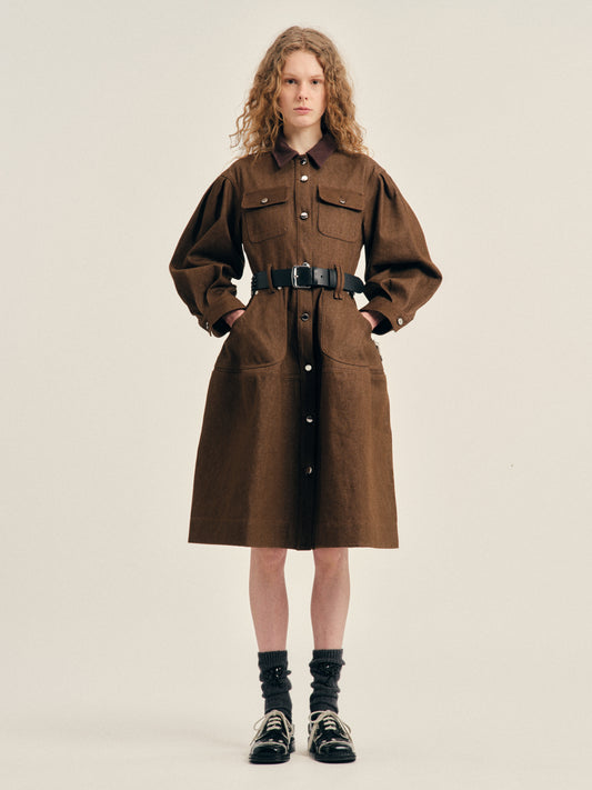 Embellished Utility Pocket Hip Bustle Workwear Dress