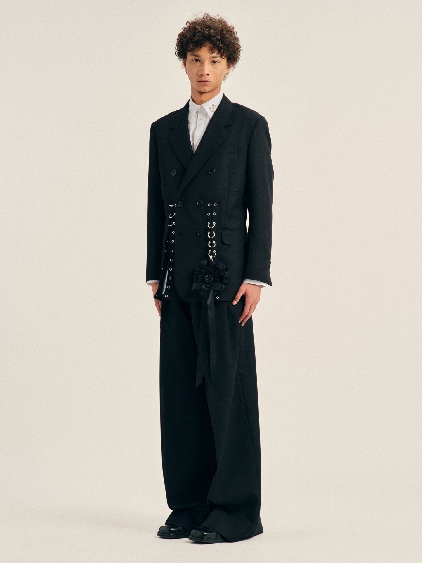 Double Breasted Grommet Ring Hem Slice Jacket