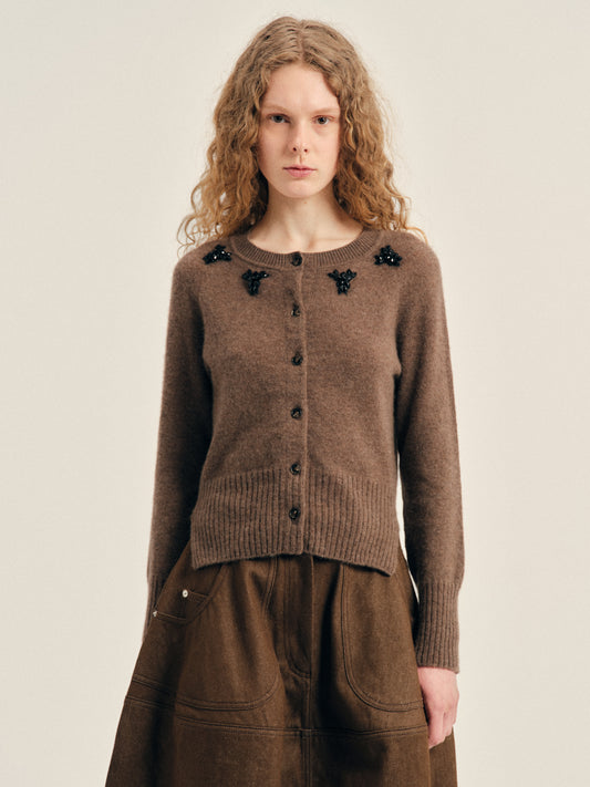 Embellished Relaxed Cashmere Cardigan