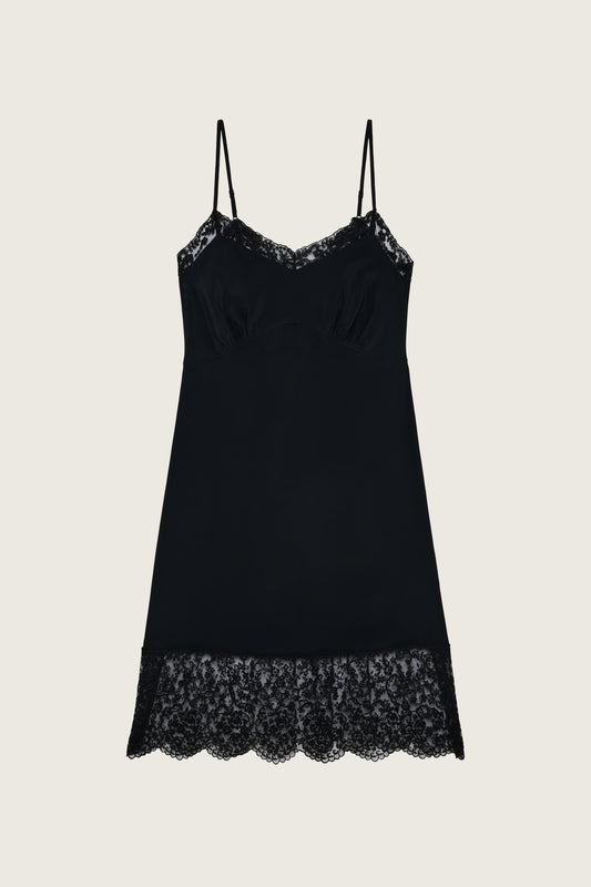 Mini Deep Lace Trim Slip Dress