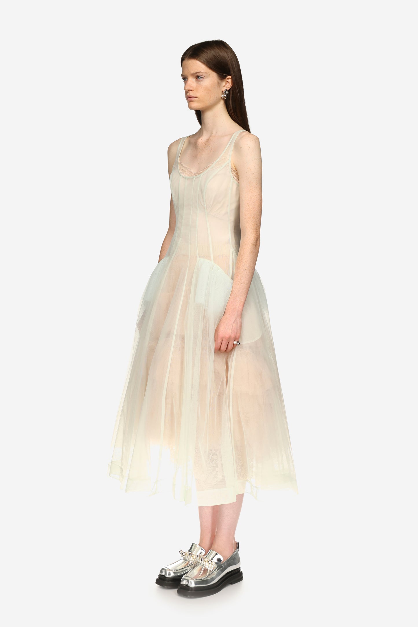 Sculpted Tulle Scoop Neck Dress