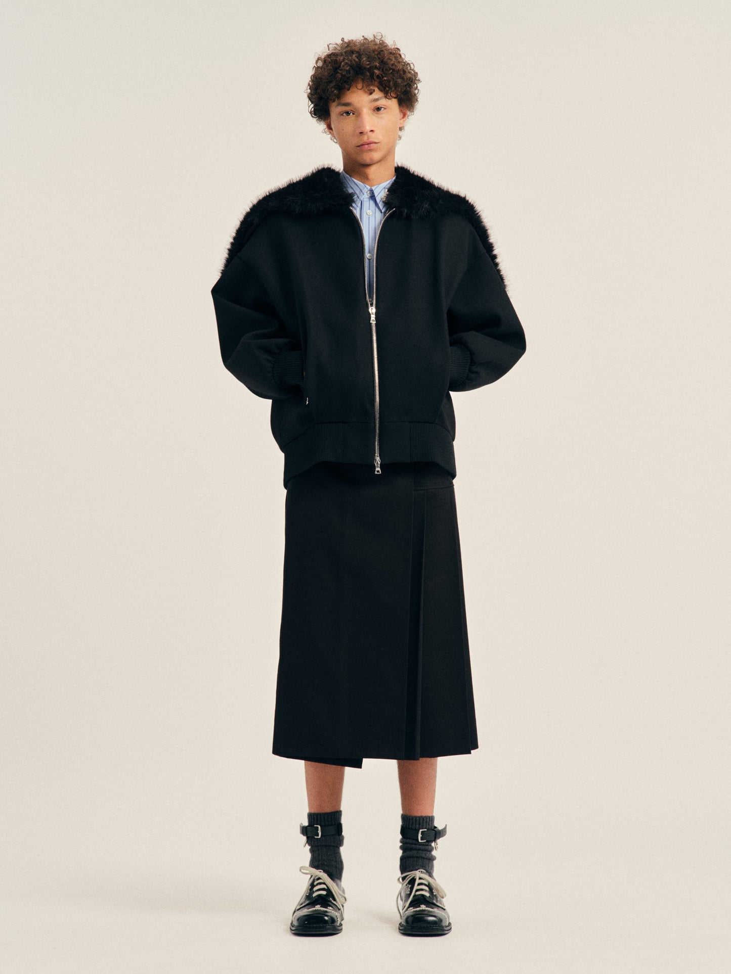 Oversized Split Faux Fur Hood Jacket