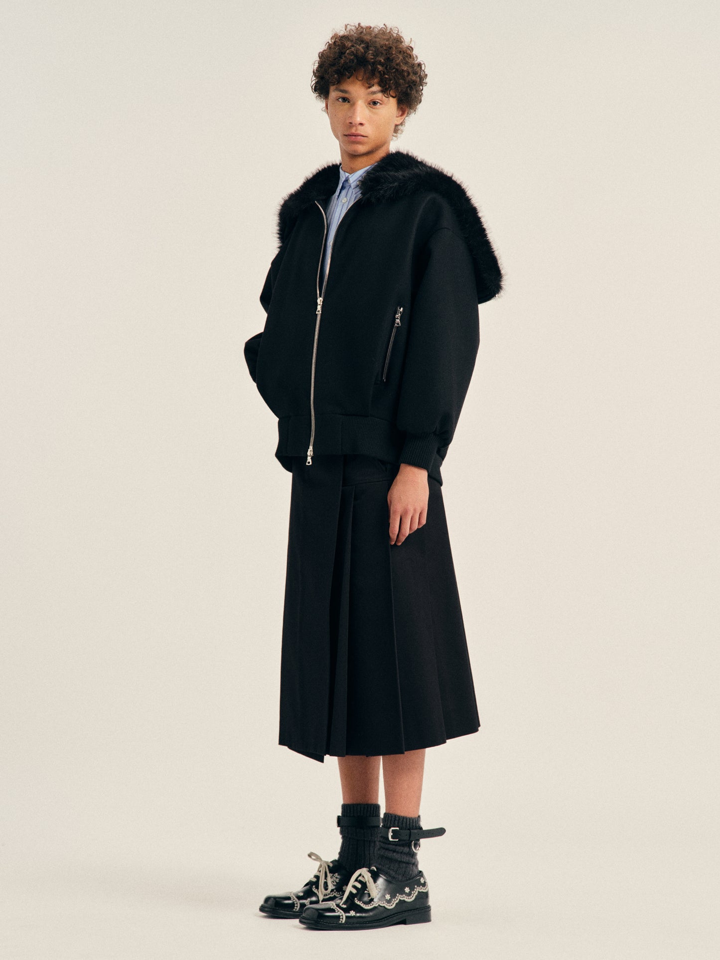 Oversized Split Faux Fur Hood Jacket