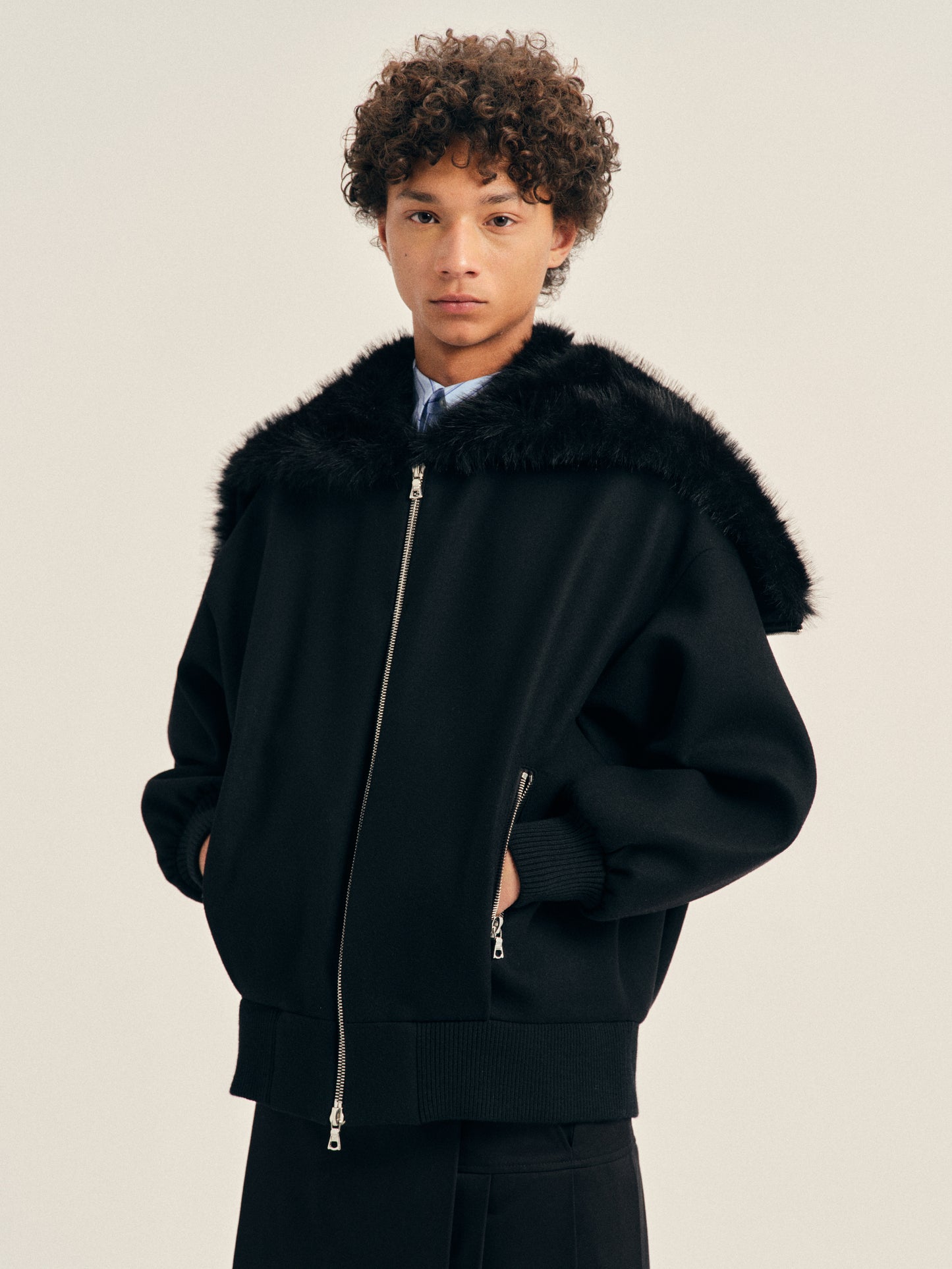 Oversized Split Faux Fur Hood Jacket
