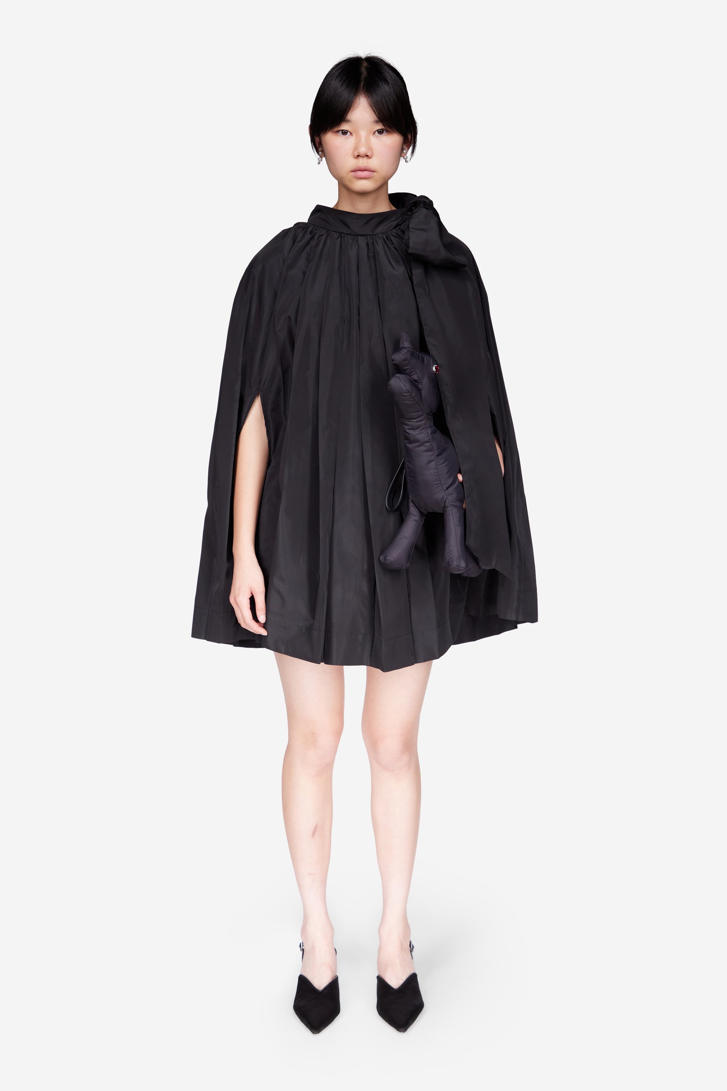 Short Pleated Cascade Cape Dress