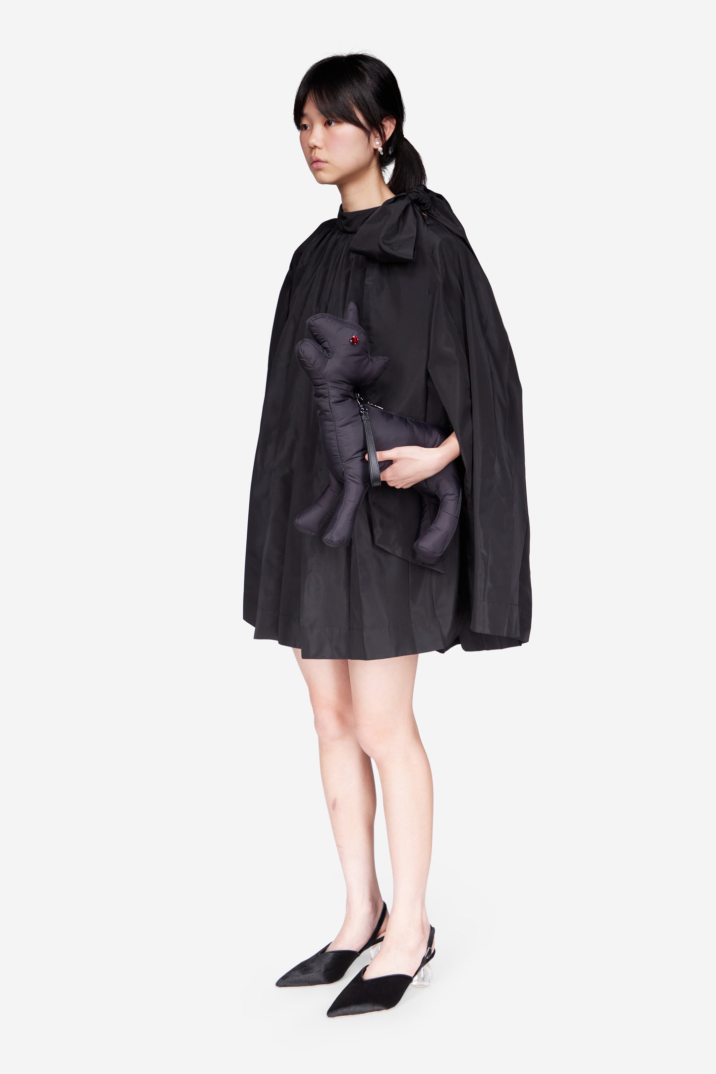 Short Pleated Cascade Cape Dress