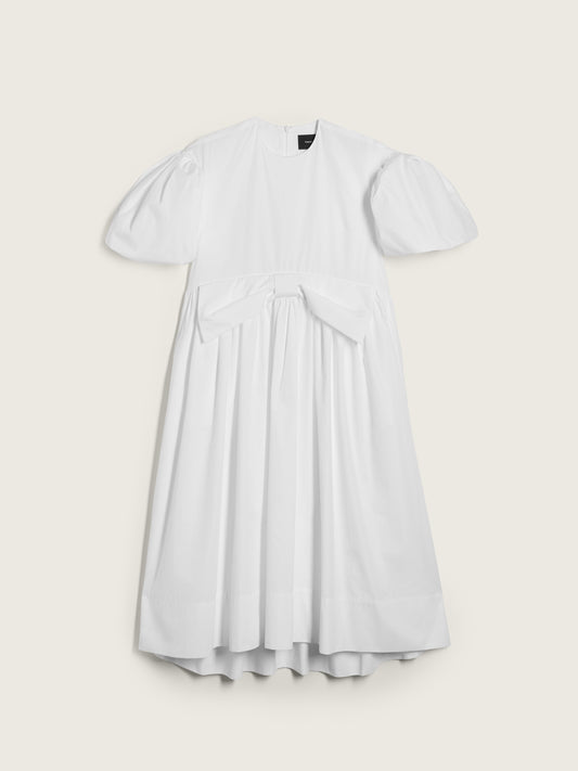 Puff Sleeve Gathered Bow Smock Dress