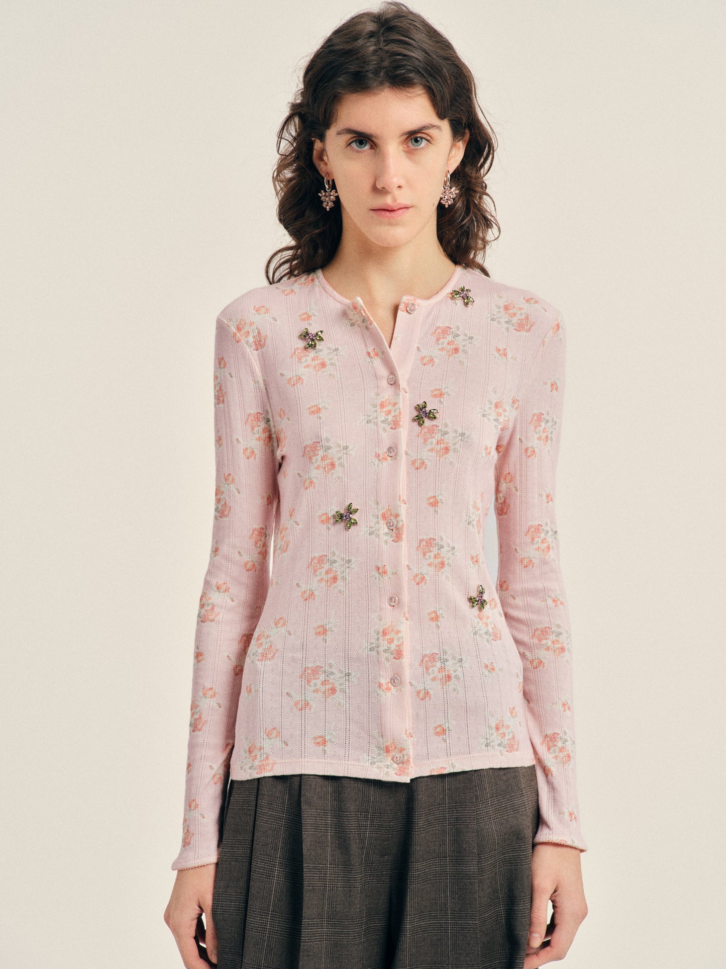 Embellished Pointelle Cardigan
