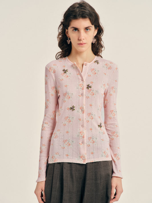 Embellished Pointelle Cardigan