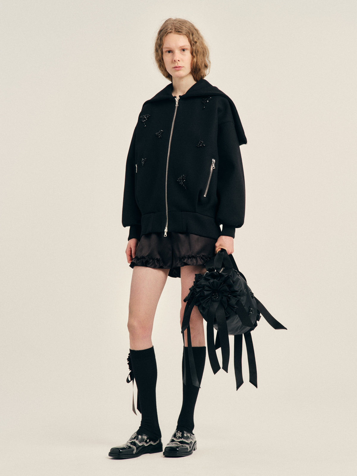 Embellished Oversized Split Hood Jacket