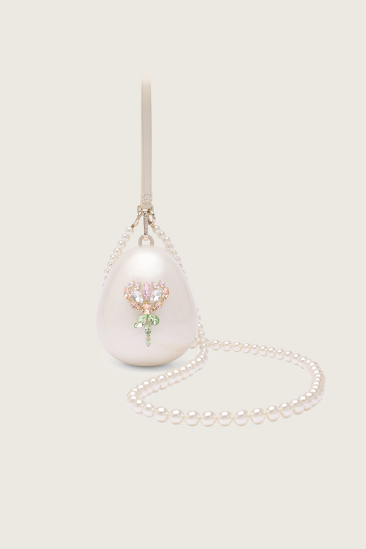 Embellished Flower Micro Pearl Egg Bag