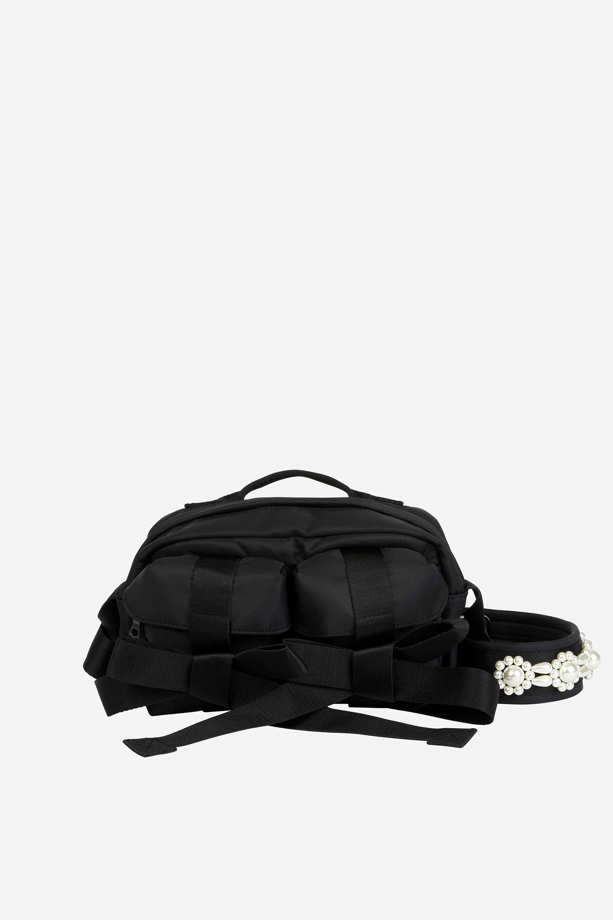 Simone Rocha Faux Pearl-embellished Nylon Cross-body Bag In Black | ModeSens