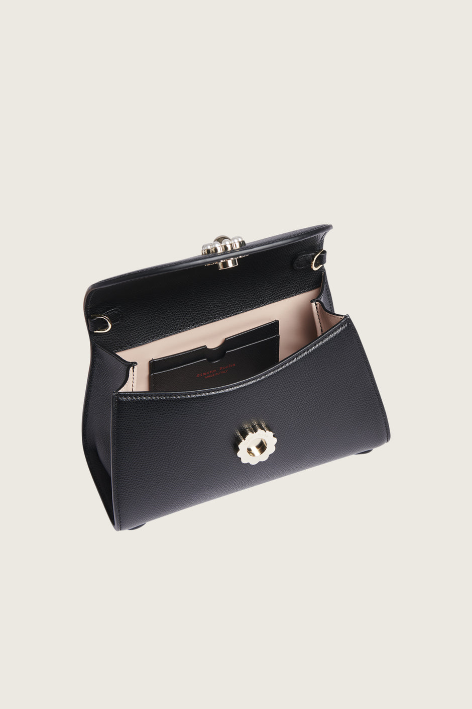 Simone Rocha Pochette Valentine Bag with Pearl Crossbody Strap in Black/Pearl