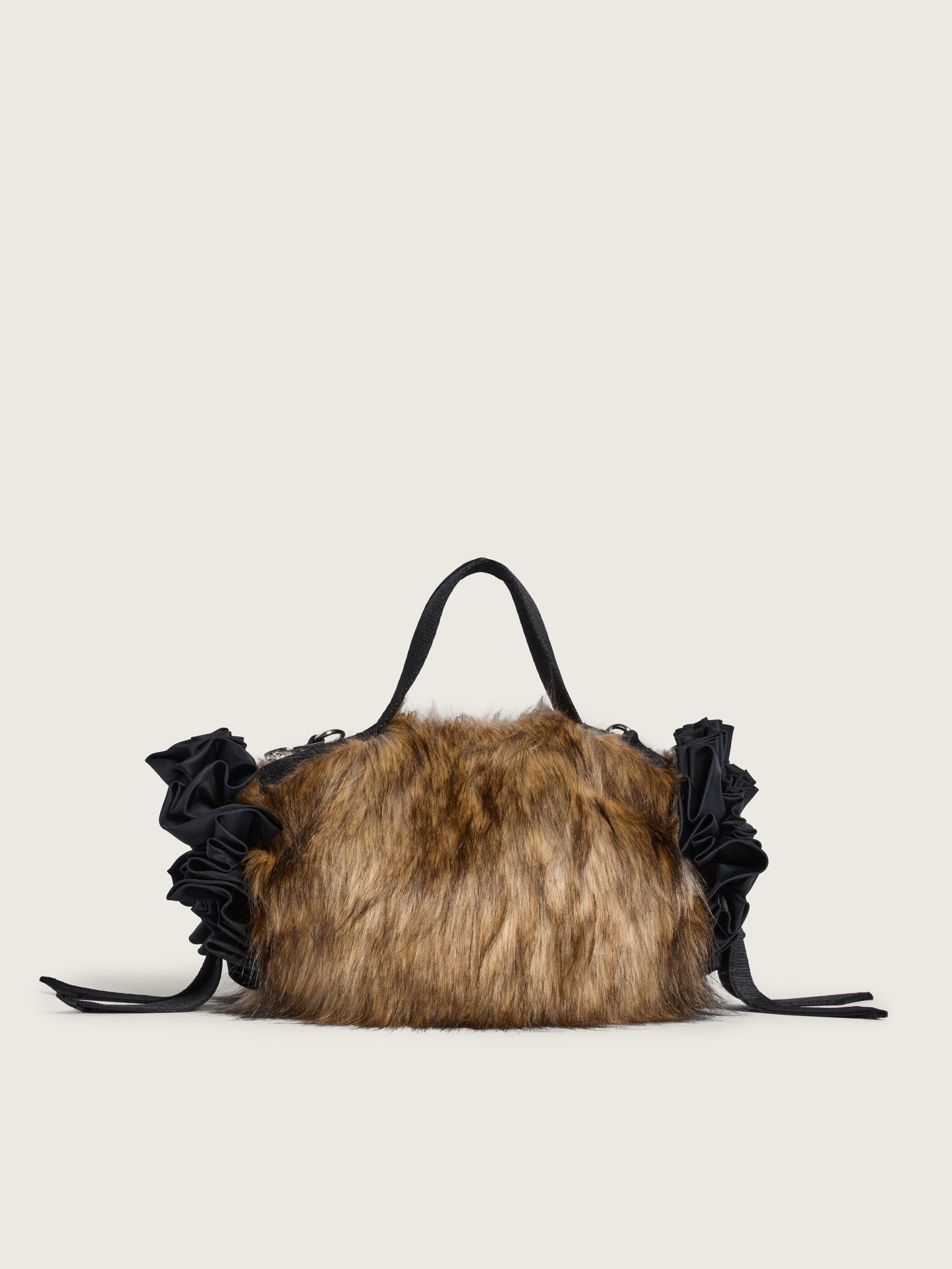 Embellished Mini Faux Fur Double Ribbon Rosette Bag