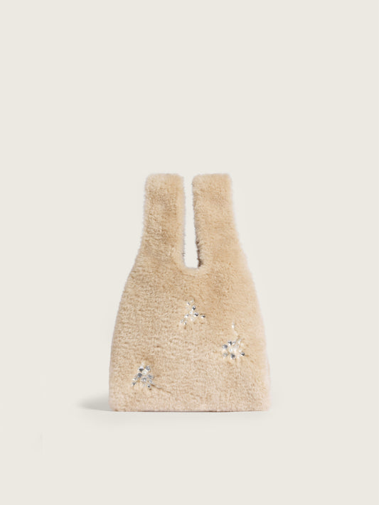 Embellished Mini Faux Fur Shopper Bag