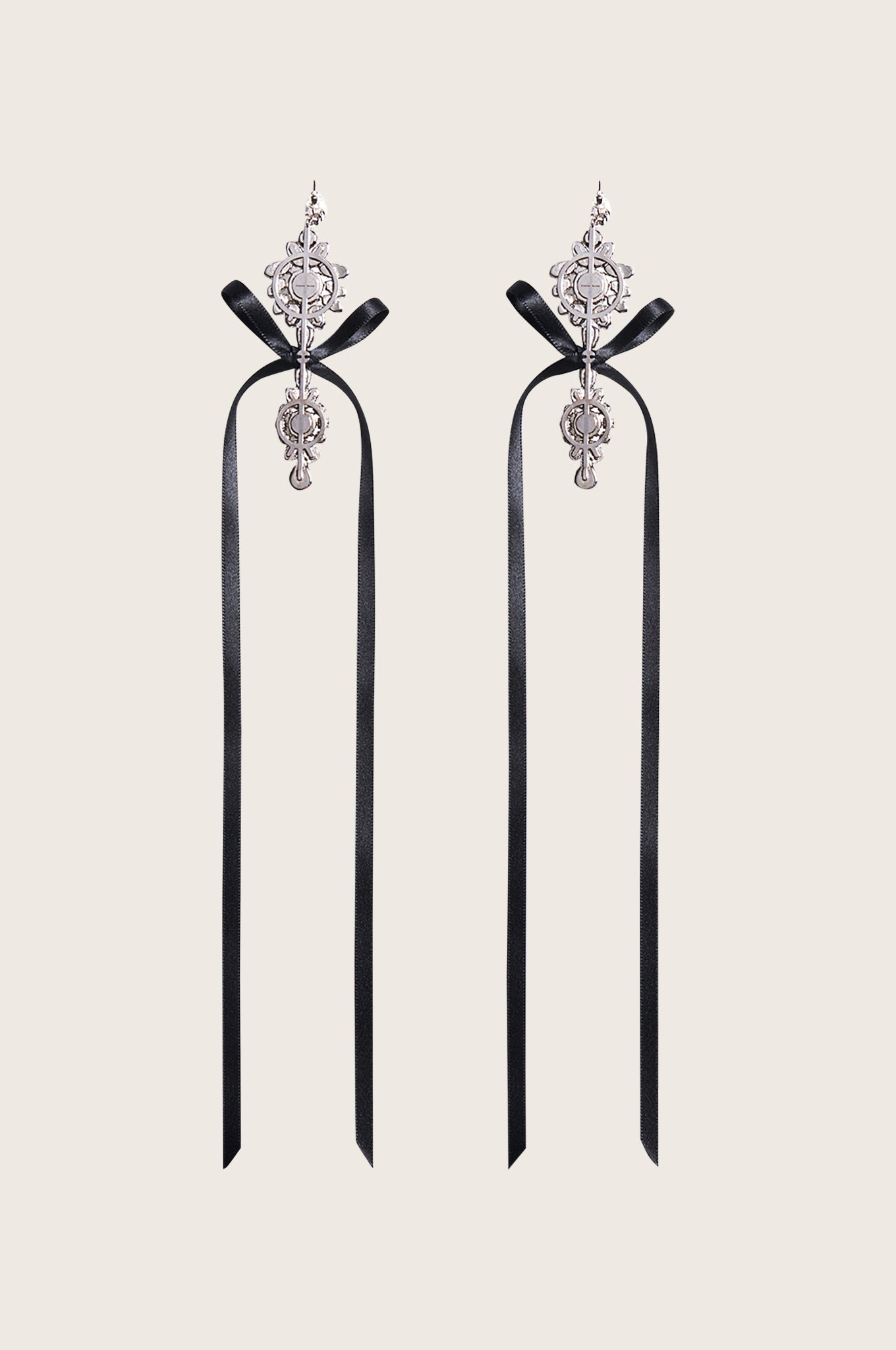 Long Crystal Crest Bow Earrings