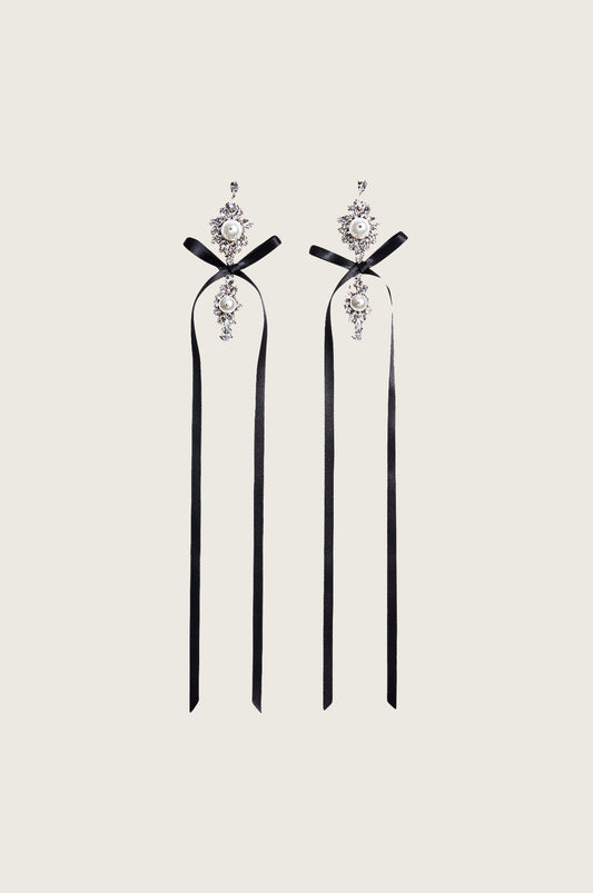 Long Crystal Crest Bow Earrings