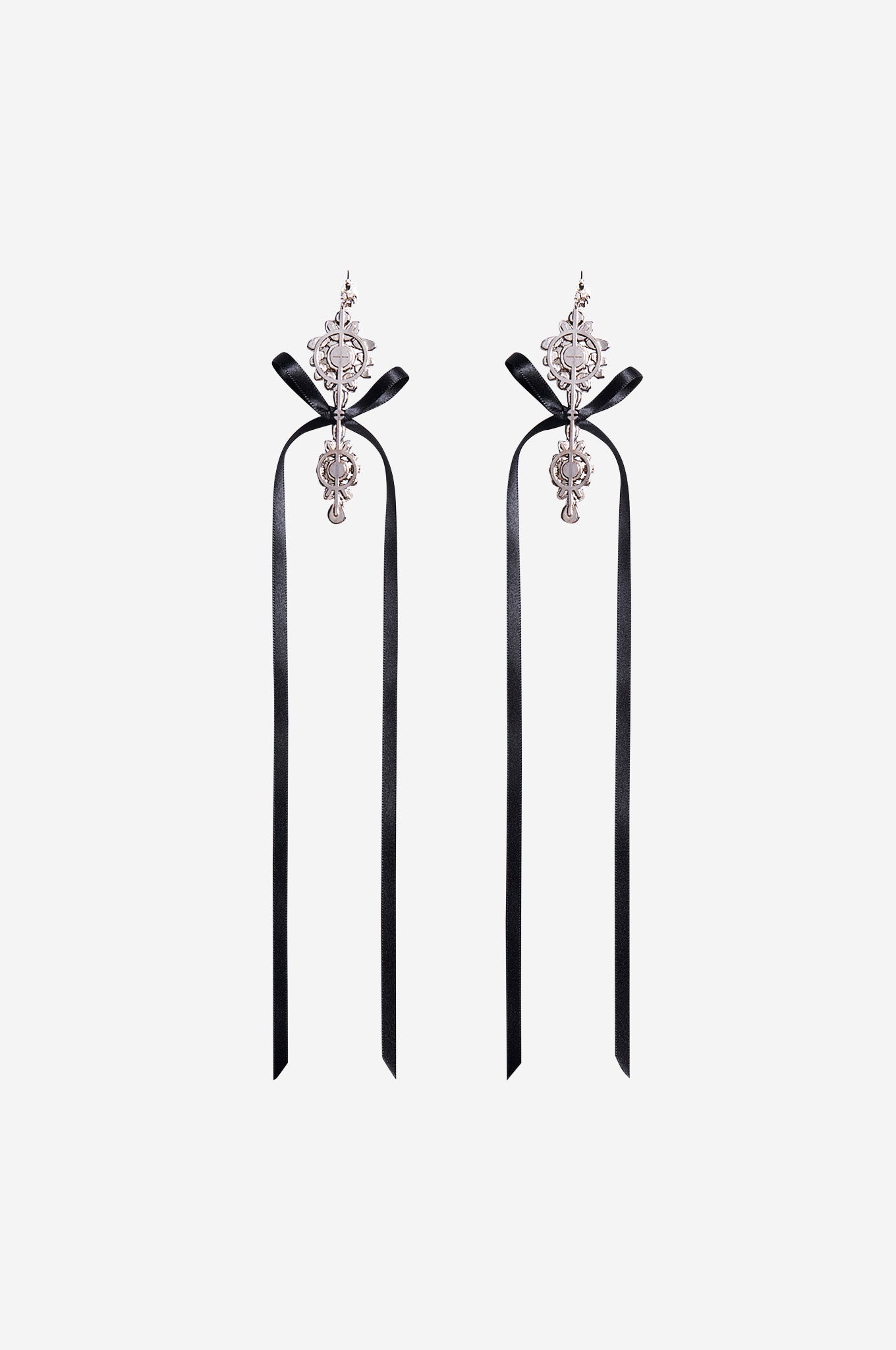 Long Crystal Crest Bow Earrings