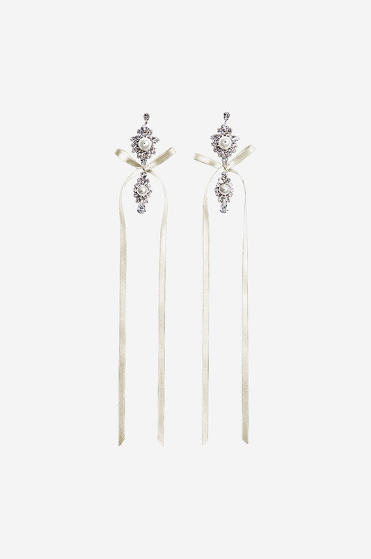 Long Crystal Crest Bow Earrings