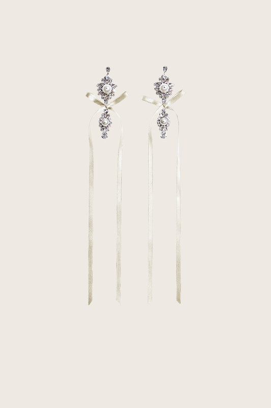 Long Crystal Crest Bow Earrings